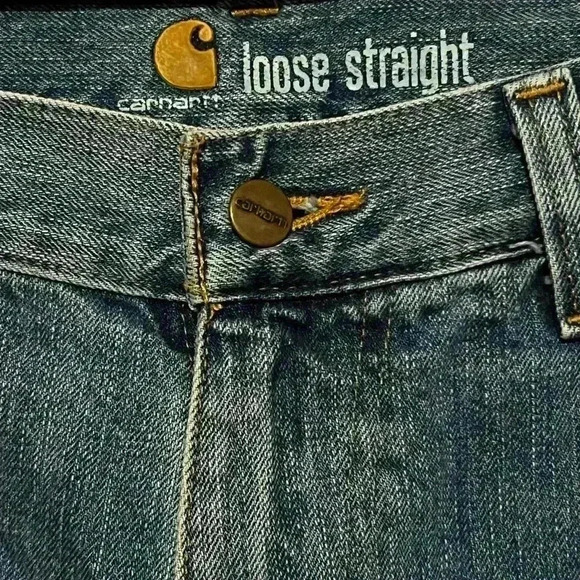 Carhartt Mens Sz 33x32 Loose Fit Straight Leg Utility Work Denim Jeans EUC - Picture 3 of 8